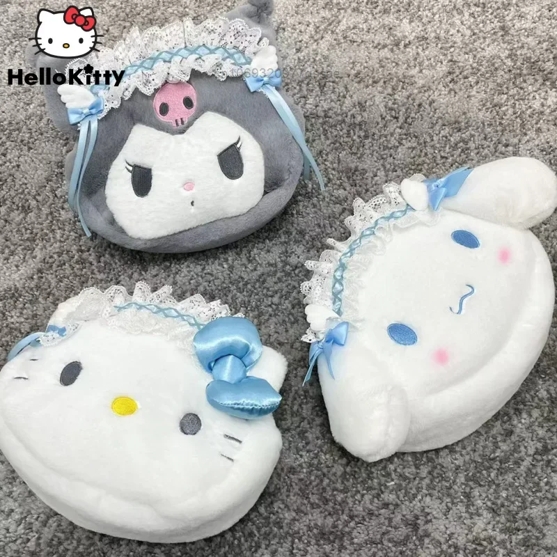 Cinnamoroll Kuromi Cute Anime Bag Sanrio Lolita Lace-edge Decor borsa a tracolla ricamata Hello Kitty Zipper Storage Bag