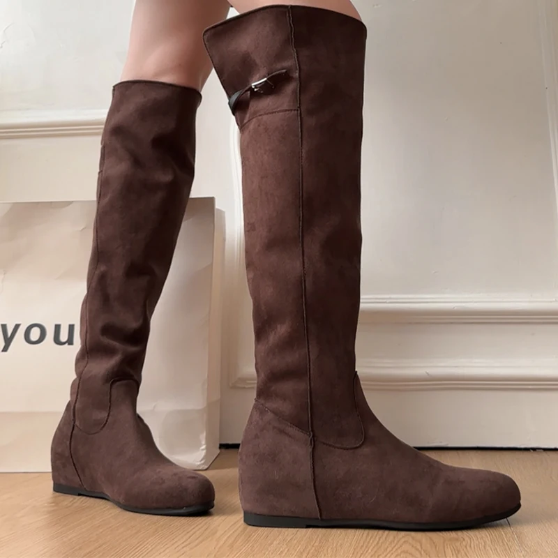 Flats Women's High Boots Suede Fashion Dress Shoes 2025 Designer Knee High Winter Boots Casual Cozy New Mujer De Chelsea Botas