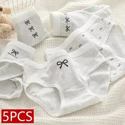 5Pcs/set Simple Bow Cotton Underwear Women's Panties Cute Girl Soft Pantys Breathable Triangle Pants For Woman Sexy Lingerie