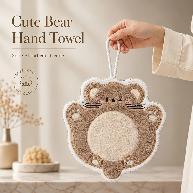 Hanging Cute Teddy Bear Bathroom, Kitchen, Strong Water Absorption, Thickened and Non Shedding Cloth, Handkerchief