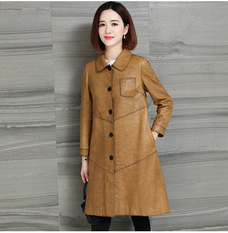 AYUNSUE Genuine Leather Jacket Women Autumn Real Sheepskin Leather Coat Long Jackets Leather Trench Coats Chaqueta Cuero Mujer