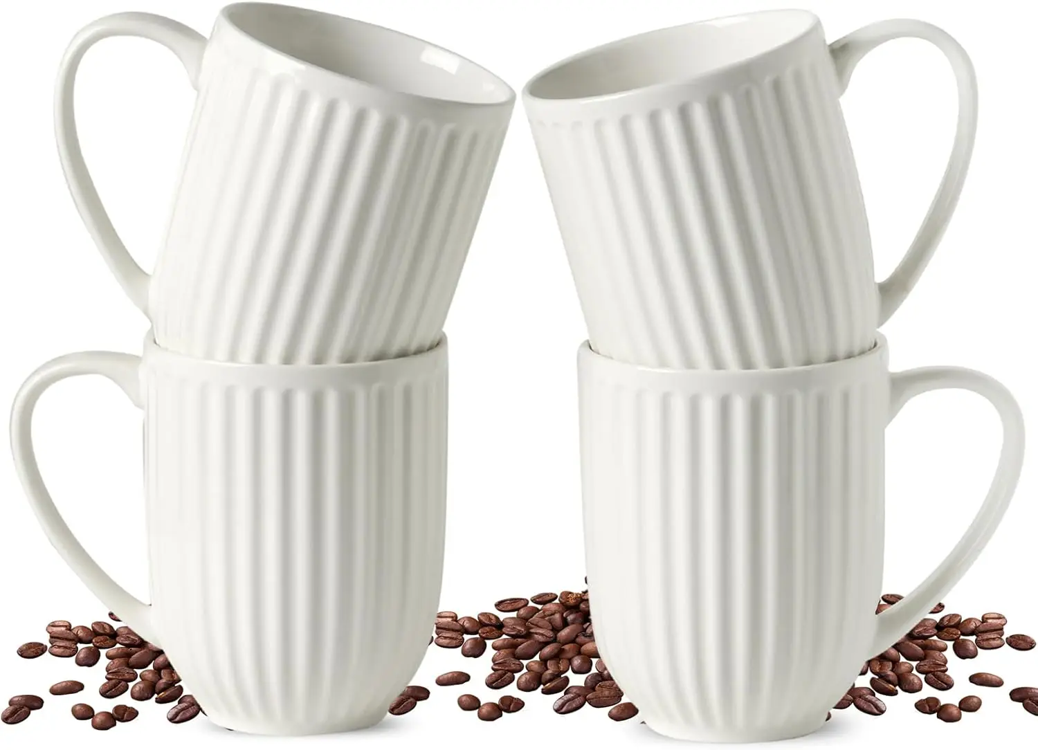 

Set of 4 White Ceramic Mugs, 16 Oz with Large Handle, Microwave & Dishwasher Safe for Coffee, Tea, Milk