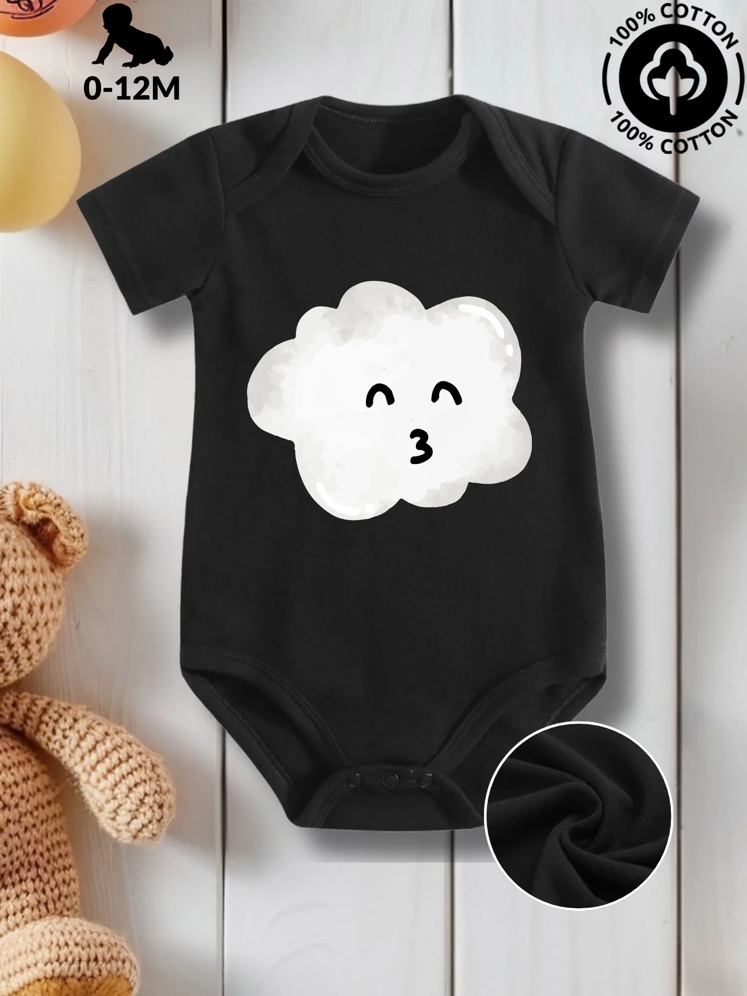 

Акварельный облачный комбинезон для ползания унисекс, 100% хлопок, для ухода за кожей младенцев, всесезонный черный боди 190GSM