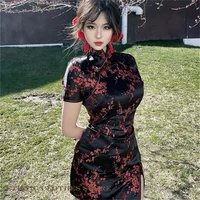 Vestido clásico de estilo chino Qipao femenino Sexy de manga corta Mini Cheongsam elegante Jacquard flor ropa tradicional Y2K Qipao