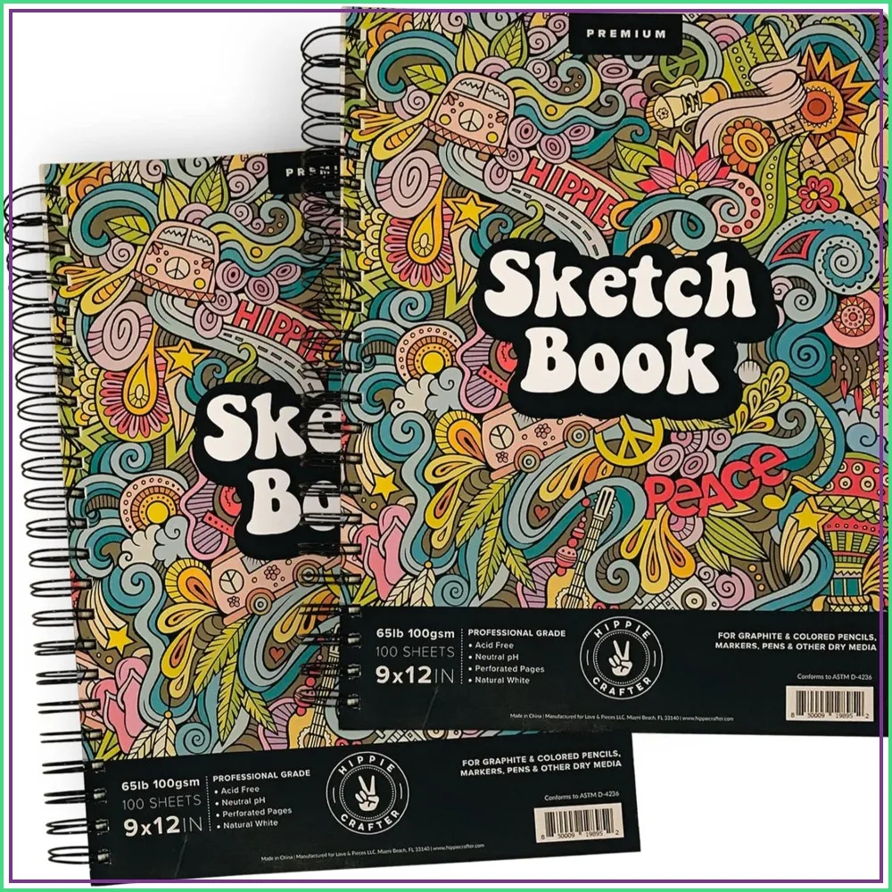 

2 Pack 9x12 Spiral Sketchbook, 100 Sheets Each, 65lb Paper for Drawing & Markers
