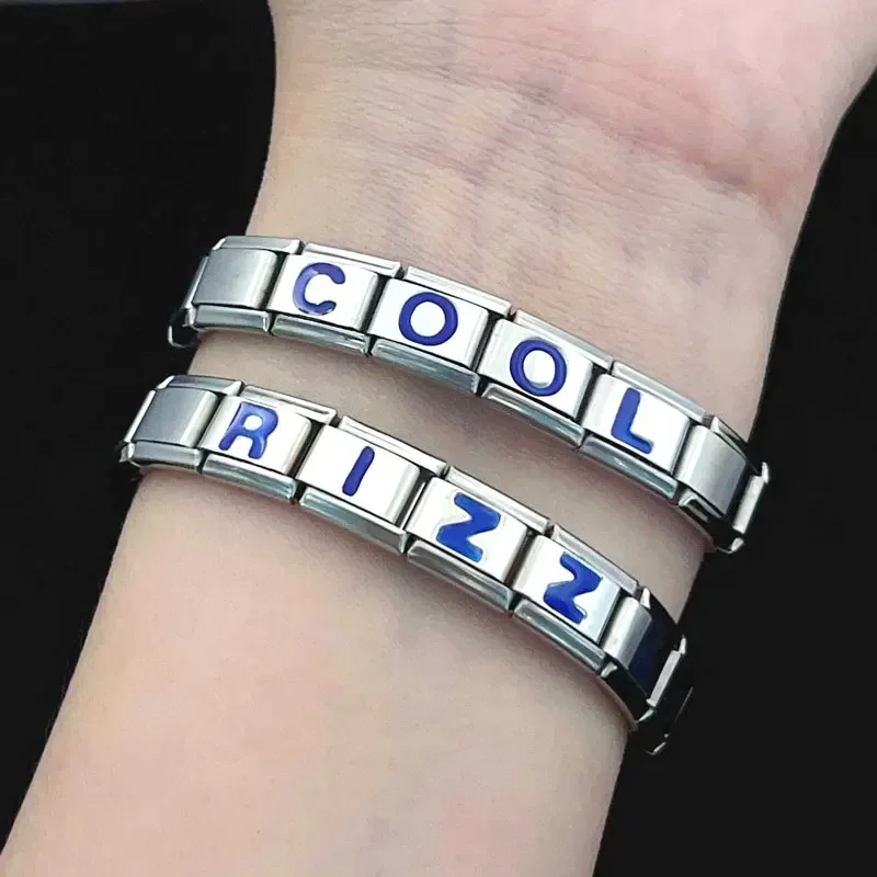 Hot Selling DIY Module Italian 26 Letter Stainless Steel Charm 9mm Bracelet Blue Letter Combination Bracelet Wholesale Gift