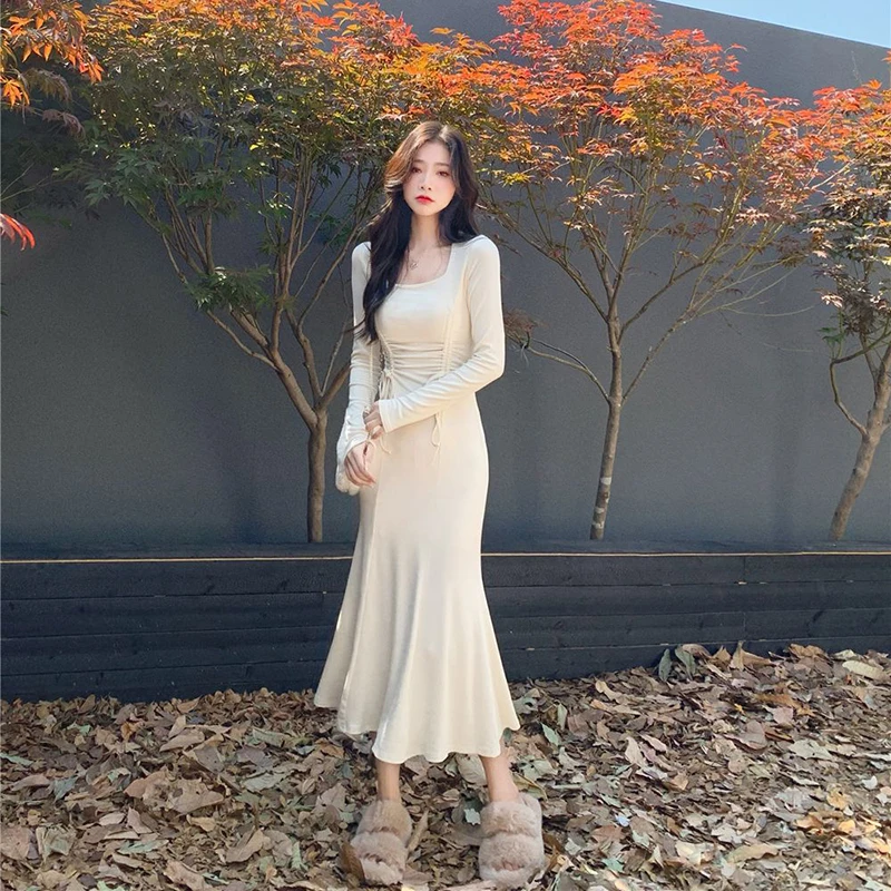 Gidyq elegancka damska sukienka w stylu koreańskim z wysokim stanem Slim, Midi sukienki wiosna na co dzień kobiet Sexy sukienka nowość