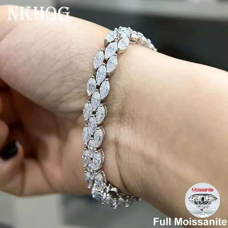 NKHOG 3*6mm Marquise Cut Moissanite Tennis Bracelet S925 Silver 0.3ct Diamond Original Bangle for Women Wedding Jewelry Gift GRA