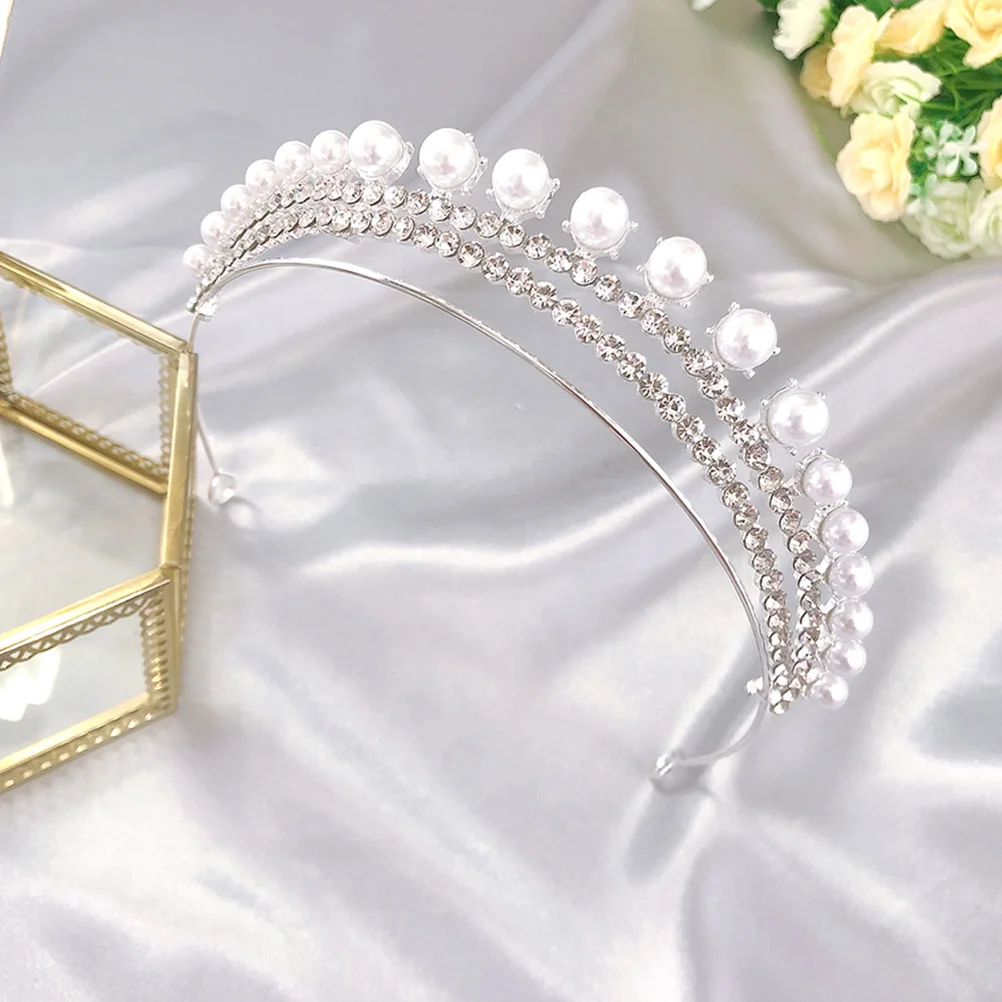 

Pearl Shiny Crown Headdress Zinc Alloy Crystal Wedding Bridal Bride Headb Banquet Party Hair Accessories Lightweight Durable