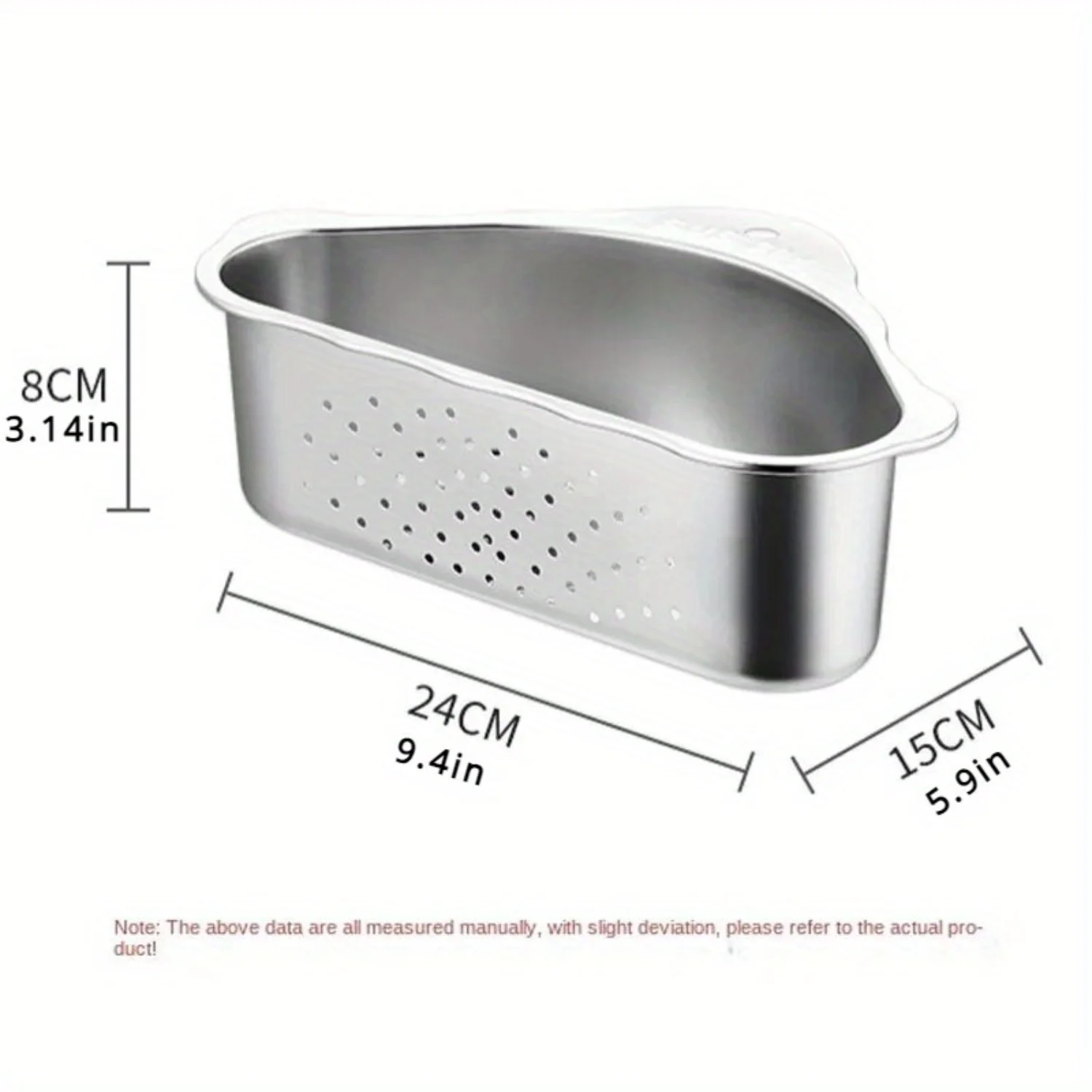 304 Stainless Steel Triangle Drain Basket with Side Holes - Kitchen Sink Strainer and Dishcloth  Rack for Fruit Washing and Filt