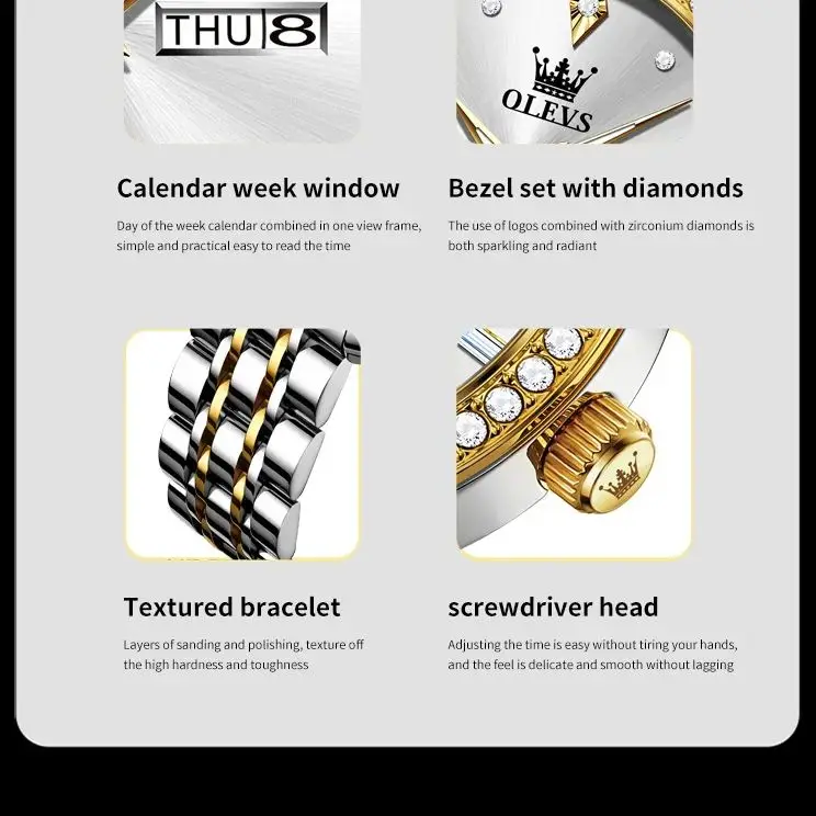 OLevs 3625นาฬิกาผู้ชาย, นาฬิกาควอทซ์สแตนเลสกันน้ำปฏิทินคู่แบรนด์หรูนาฬิกาข้อมือสำหรับผู้ชายของแท้