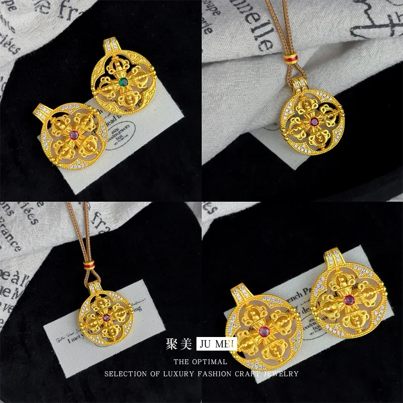 9999 24K real gold time to run retro design high-end vajra pendant necklace women's luxury braided necklace