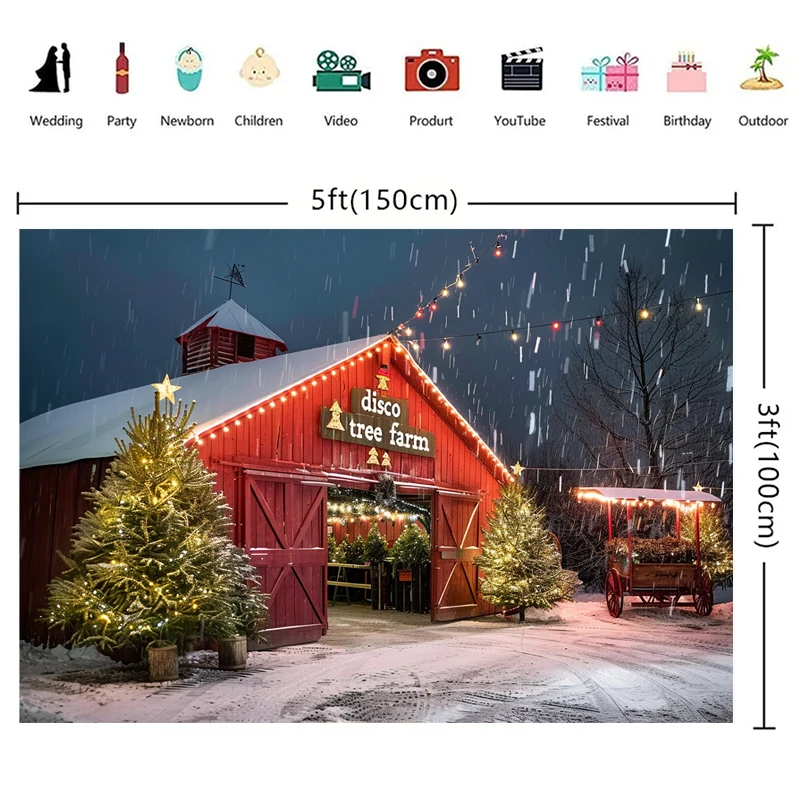 Mocsicka Winter Christmas Photography Background Rustic Barn Xmas Wreath Holiday Party Family Portrait Photo Backdrops Studio