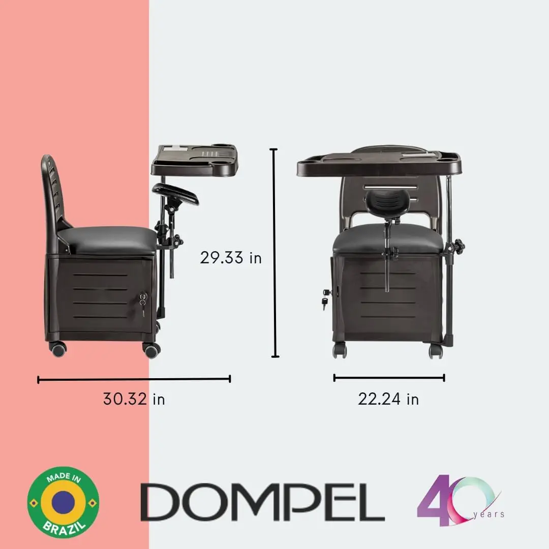 Dompel Manicure Chair Veneza | Portable Nail Table For Nail Tech Desk | Removable Nail Table With Organizer And Footrest For