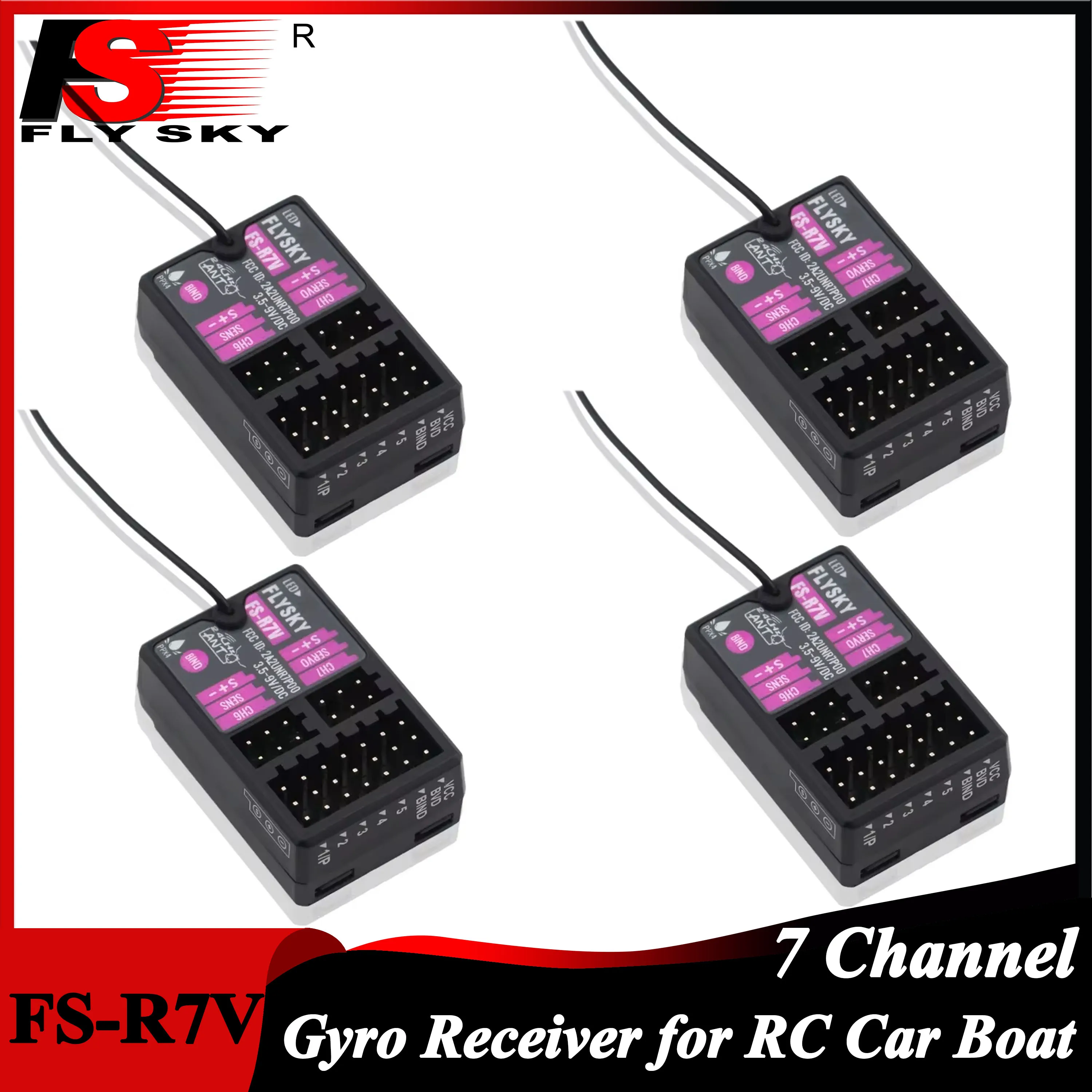 

1/2/4PCS FLYSKY FS-R7V 7CH 2.4G 7 Channel Gyro Receiver 3.5 ~ 9V/DC ANT Single Antenna PWM for RC Car Boat Transmitter FS-G7P