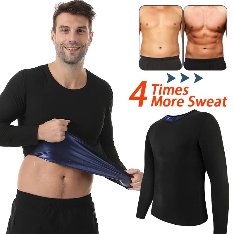 

Men Sauna Sweat Top Heat Trapping Compression Waist Trainer Shirt Gym Long Sleeve Suit Workout Slimming Tummy Control Body Shape