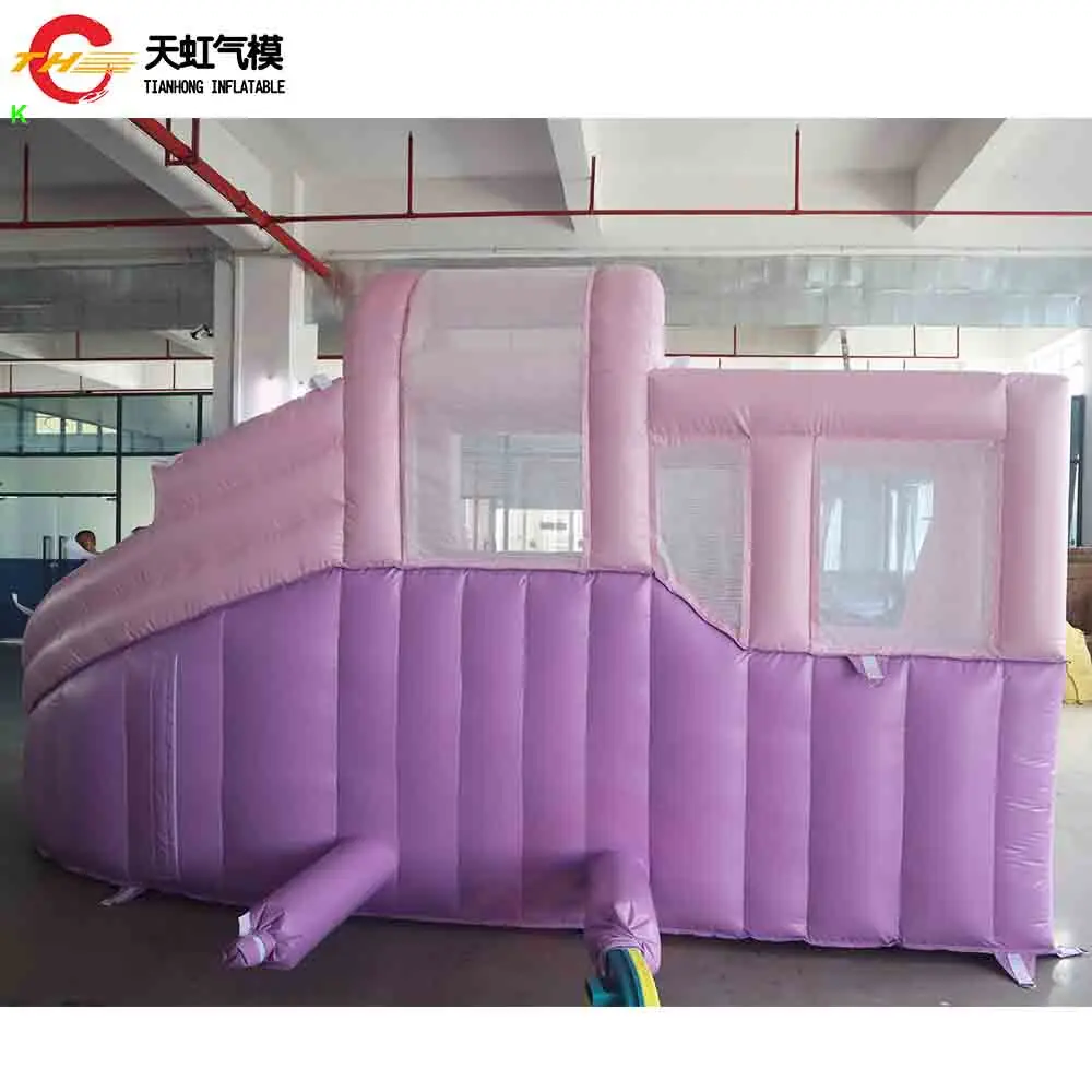 2025 nouveau Design 5x4m violet rose gonflable videur 3 en 1 château gonflable avec toboggan et piscine à balles