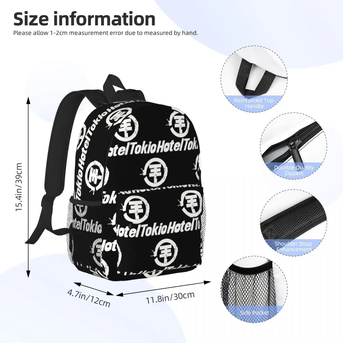 Tokio Hotel Logo Backpack Student Boys Girls BookBag Men Women School Bag Computer Shoulder Bags