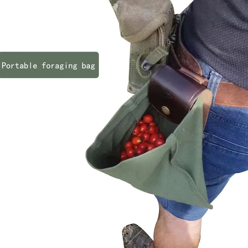 Portable Outdoor Foraging Bag Fruit Picking Pouch Collapsible Berry Puch Storage Leather Bushcraft Canvas Bag Hiking Camping