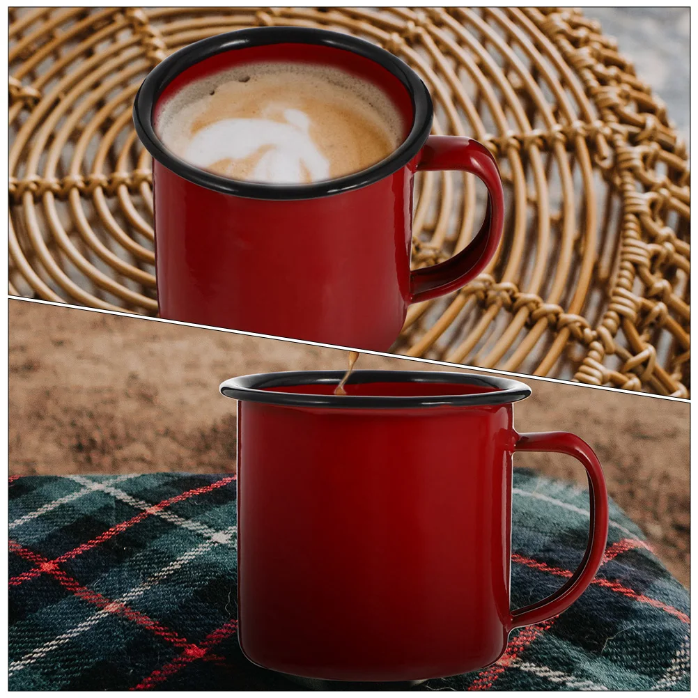 

3 Pcs Enamel Mug Coffee Mugs Water Cup Vintage Metal Camping Milk Breakfast Smooth Rim Handle Design Juice Storage Glass