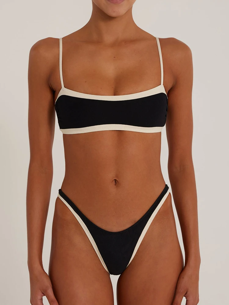 Miyouj High Cut Swimwear 2024 Bikini Solid Color Swimsuits Women Beachwear Low Waist Biquini Push Up Bathsuit New Two Piece Suit