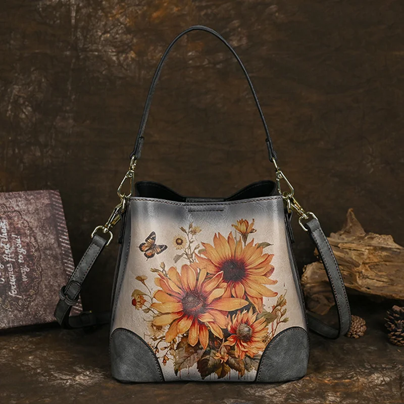 New 2024 Chinese - style Women's Bags, Retro Painted, Multi - functional Hand - held, Shoulder and Bucket Bags