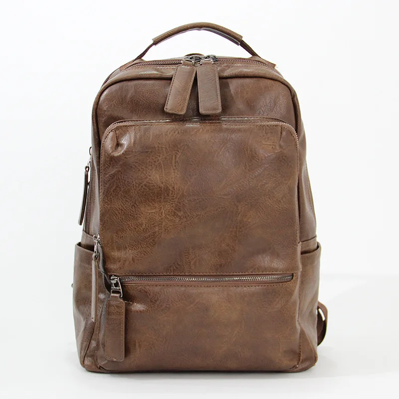 Men Pu Leather Backpack Retro Casual Travel School Bag Large Capacity Outdoor Hiking Rucksack Multifunctional Laptop Bag Male