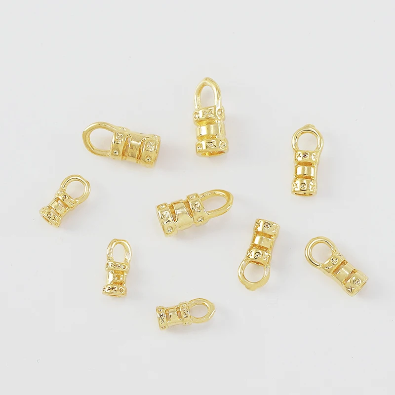 20Pcs 18K Gold Plated Brass Crimp End Caps with Loop Tube Barrel Chains Ends Cap for Diy Leather Cords Bracelet Jewelry Making