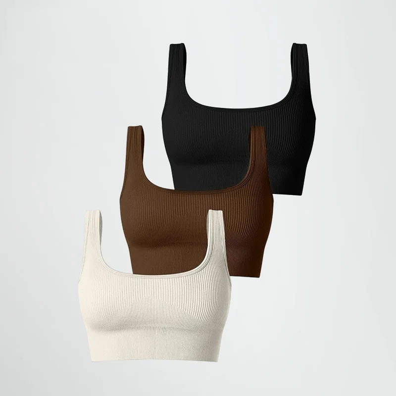 

Fashion Threaded Back U-shaped Bra Women Shockproof with Padded Yoga Wear Tops Fitness Sports Underwear