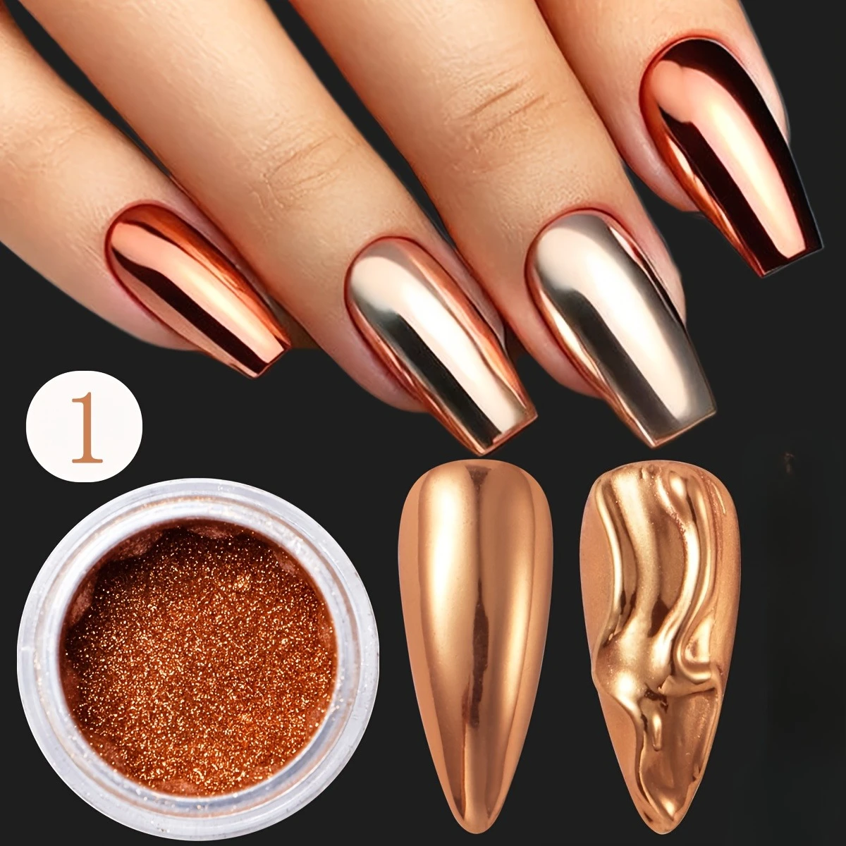 1/6 لون كروم مسحوق الأظافر ذهبي فضي مشرق تأثير معدني مسحوق الكروم للأظافر ، مرآة ثلاثية الأبعاد بريق الغبار كي