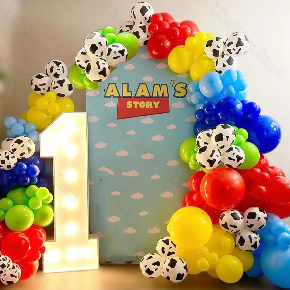 Store Themed Balloon Arch Cow Printed Balloons Colorful Rainbow Balloon Garland for Store Birthday Baby Shower Party Decor Favor