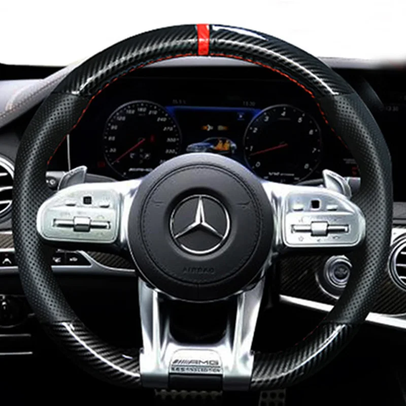 

Customized High Quality Carbon Fiber Leather Hand Sewn Steering Wheel Cover for Mercedes-Benz AMG GT 2019-2022