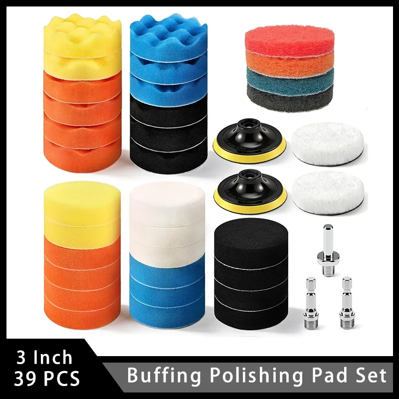 3 Inch Buffing Polishing Pad Set 39 Pcs Car Foam Drill Polishing Pad Kit Sponge Pads Buffer Polisher Kit Headlight Restoration