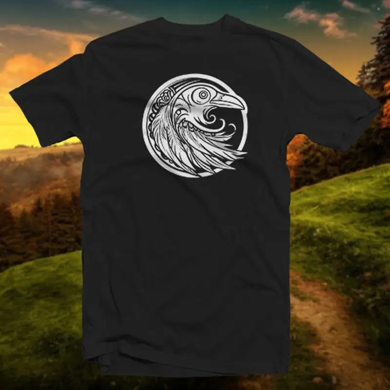 Raven 2 Cotton T Shirt Mandala Art Corvus Large Bird Black Graceful Soaring