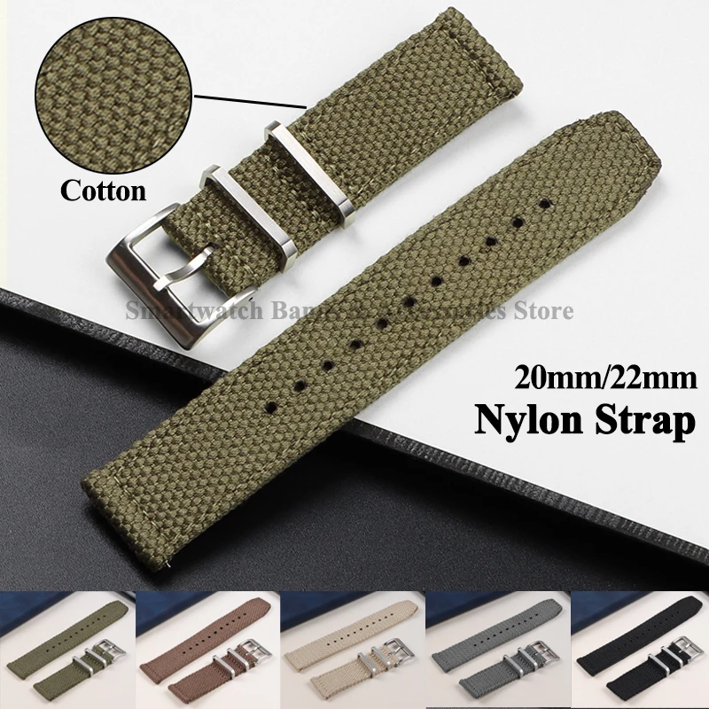 Cotton Nylon Strap 20mm 22mm for Huawei Watch GT2/3 42/46mm for Tudor for Omega Military Sport Bracelet Quick Release WristBand