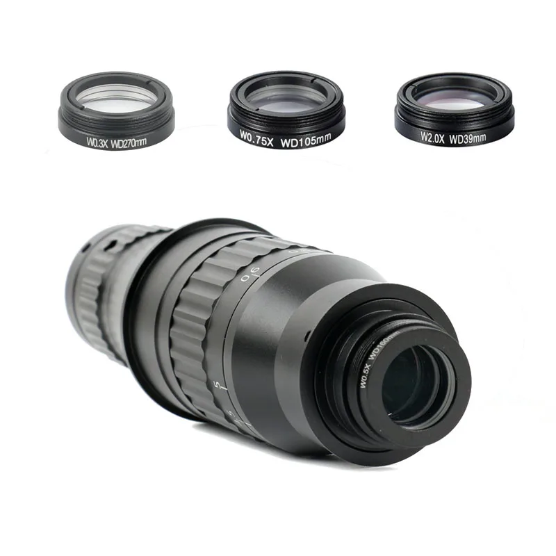 0.6X-5X Zoom Monocular C Mount CCD Digital Microscopy Camera Lens Optional Replacement 0.3X 0.75X 2X Objective Lens