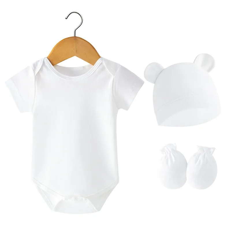 3Pcs Set Newborn Birth Set 2024 Spring Summer Baby Bodysuit Cotton Baby Hat Gloves Soft Baby Rompers Infant Stuff 0 to 3 Months