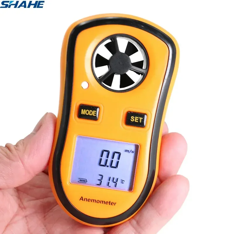 SHAHE Portable Digital Anemometer 0-30m/s Wind Speed Gauge Meter -10- 45C Temperature Tester Thermometer Wind Speed Measurement