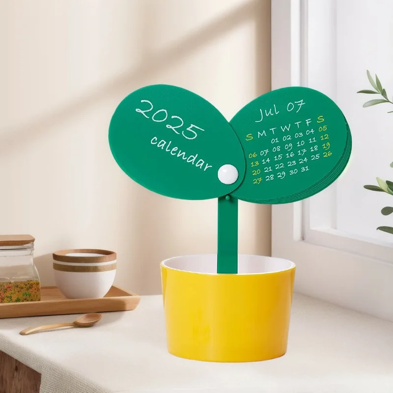 2025 Desk Calendar Desktop Ornaments Multifunctional Pen Holder Modern Home Decoration Office Desktop Creative Potted Shape