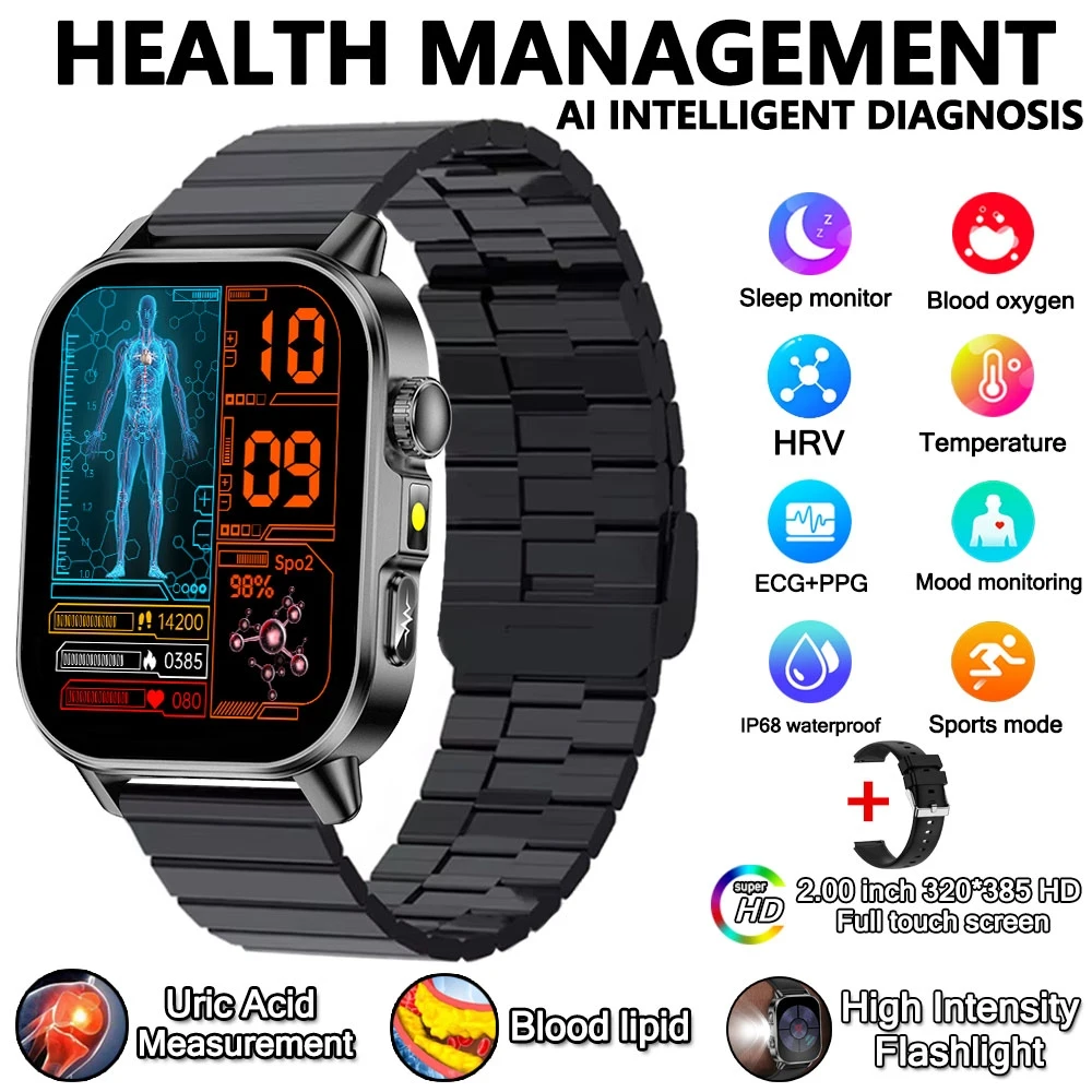 2026 Neue Professionelle Gesundheits-Smartwatch für Männer EKG BP HR Harnsäure Lipid BMI Körperanalyse Bluetooth-Anruf Smartwatch für Frauen