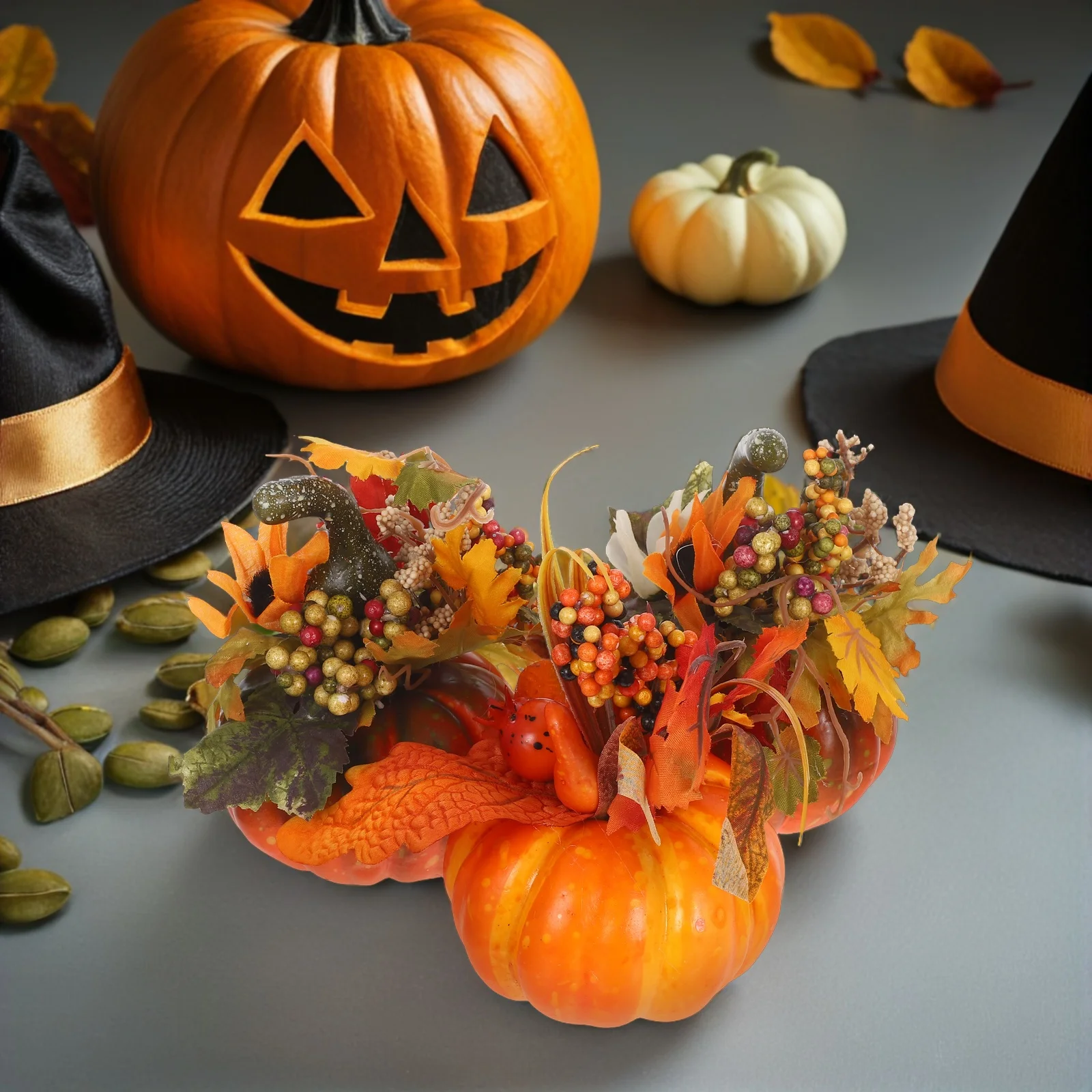 

3pcs Artificial Maple Leaf Pumpkin Decor Autumn Ornament Home Party Bedroom Decoration No Maintenance Photography Props