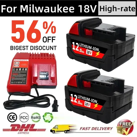 리튬 이온 배터리 교체용 충전기, 밀워키 M18 18 18V, M18B5 XC, 48-11-1815, 2604-20, 48-11-1850, 2604-22, 12000mAH