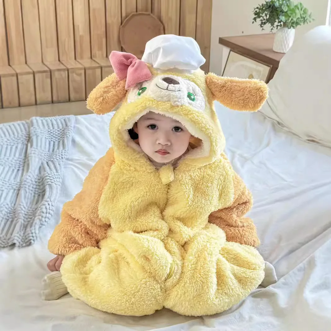 

Детский осенне-зимний бархатный термокомбинезон, детский зимний альпинистский костюм, утепленный пижамный комплект с рисунком шеф-повара и собаки