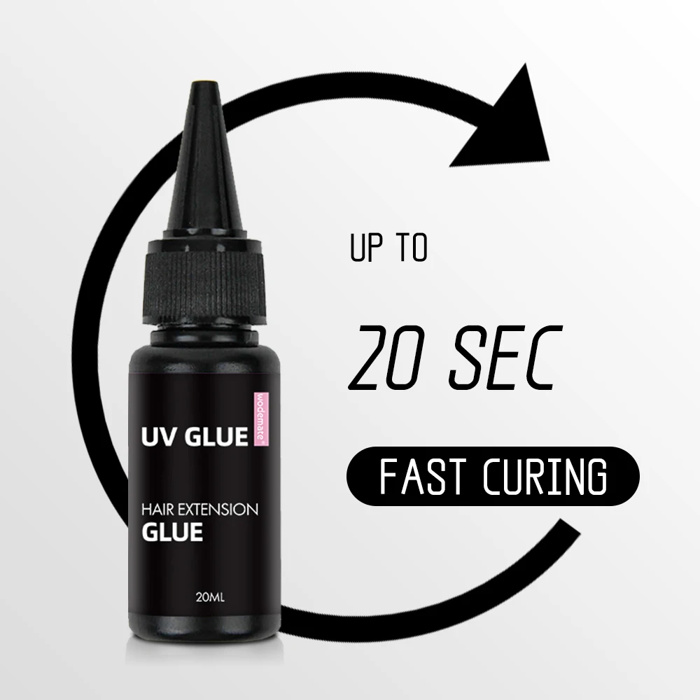 Cola para extensão de cabelo com luz uv, 20ml, cola uv para ligação de cabelo, cola profissional para substituição de peruca, fita adesiva para renda, remoção