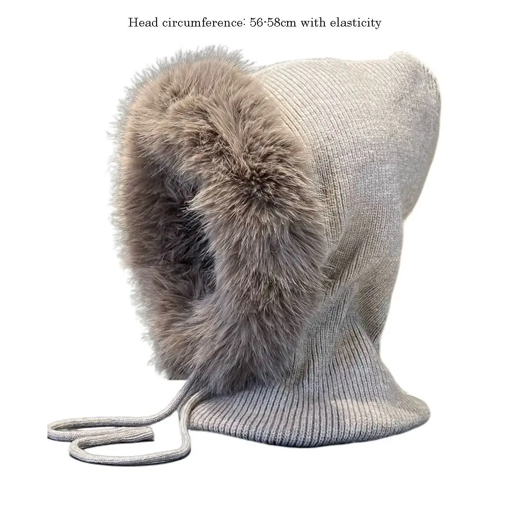 Versatile Balaclava Hat Imitation Mink Wool Integrated Neck Guard Knitted Hat Drawstring Design Cold-proof Pullover Hat