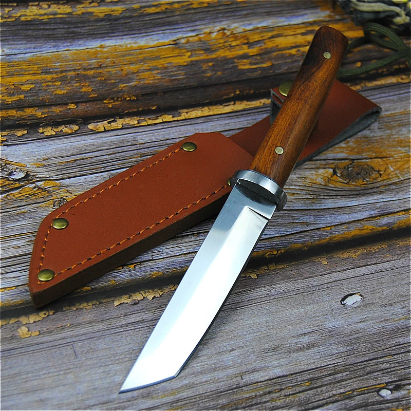 MR.GH Japanese 9CR18MOV outdoor self-defence fishing knife jungle hunting knife outdoor sharp tactical knife + leather cover