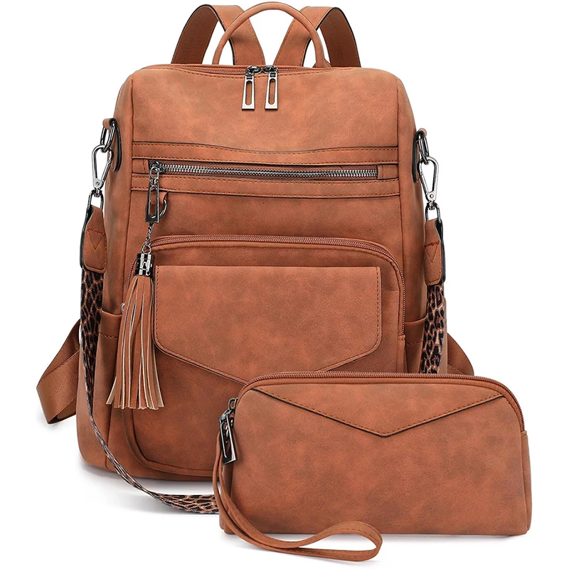 Backpack Purse for Women Leather Fashion Designer Ladies Shoulder Bags Travel Multi-Pocket Backpack Convertible Satchel Bag