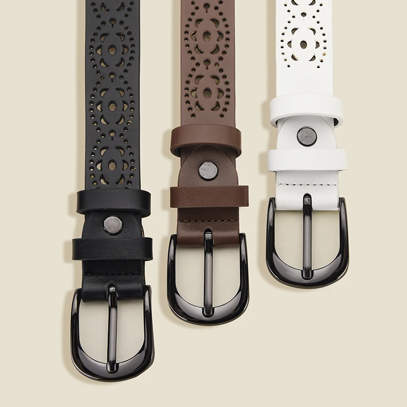 حزام من البولي يوريثان على شكل زهرة مجوفة للسيدات مع حزام جينز كاجوال مناسب للحزام العالمي لجميع المواسم للسيدات