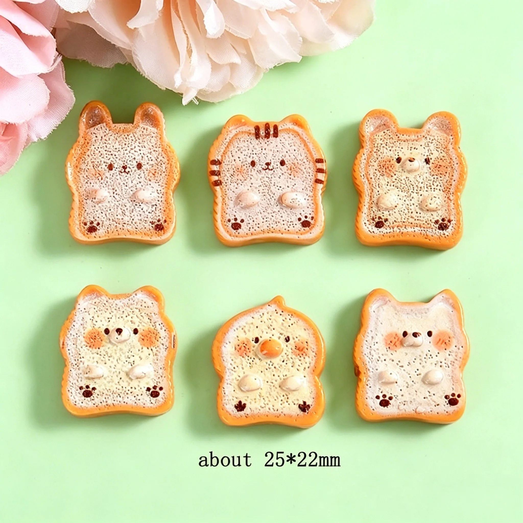 10pcs Cartoon Koala Cat Bear Toast Resin Charms, DIY Keychain/Earring Supplies