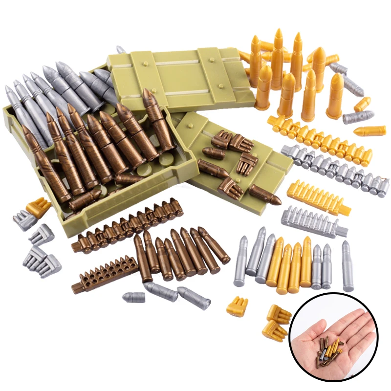 WW2 Military Weapons Box Building Blocks Cannonball Bullet Chain Bricks Army Soldier Figures Gun Accessories DIY Kids Toys